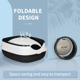 Dome Covered Cat Litter Box with Lid – Enclosed Privacy Cat Toilet with Odor Control, Litter Scoop & Anti-Tracking Grate (Black & White)