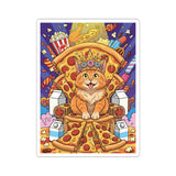 Cute Pizza Cat Sticker — Kiss-Cut Vinyl Sticker with Crowned Kitty and Pizza Throne