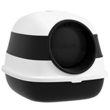 Dome Covered Cat Litter Box with Lid – Enclosed Privacy Cat Toilet with Odor Control, Litter Scoop & Anti-Tracking Grate (Black & White)