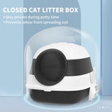 Dome Covered Cat Litter Box with Lid – Enclosed Privacy Cat Toilet with Odor Control, Litter Scoop & Anti-Tracking Grate (Black & White)