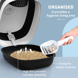 Dome Covered Cat Litter Box with Lid – Enclosed Privacy Cat Toilet with Odor Control, Litter Scoop & Anti-Tracking Grate (Black & White)