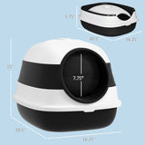 Dome Covered Cat Litter Box with Lid – Enclosed Privacy Cat Toilet with Odor Control, Litter Scoop & Anti-Tracking Grate (Black & White)